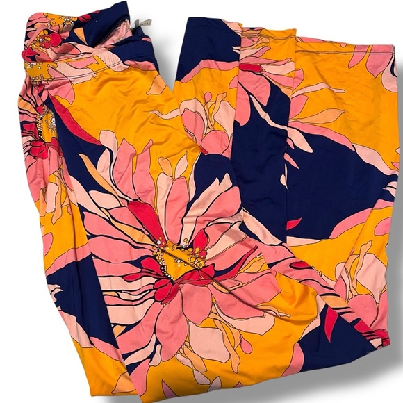 Trina Turk Breeze Floral Swim Coverup Pants Womens Medium Pink Yellow Blue - Picture 1 of 6
